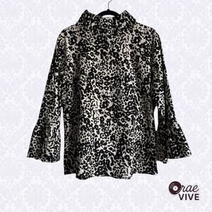 Elizabeth Wilson Designs Monochrome Leopard Print Blouse Womens XL